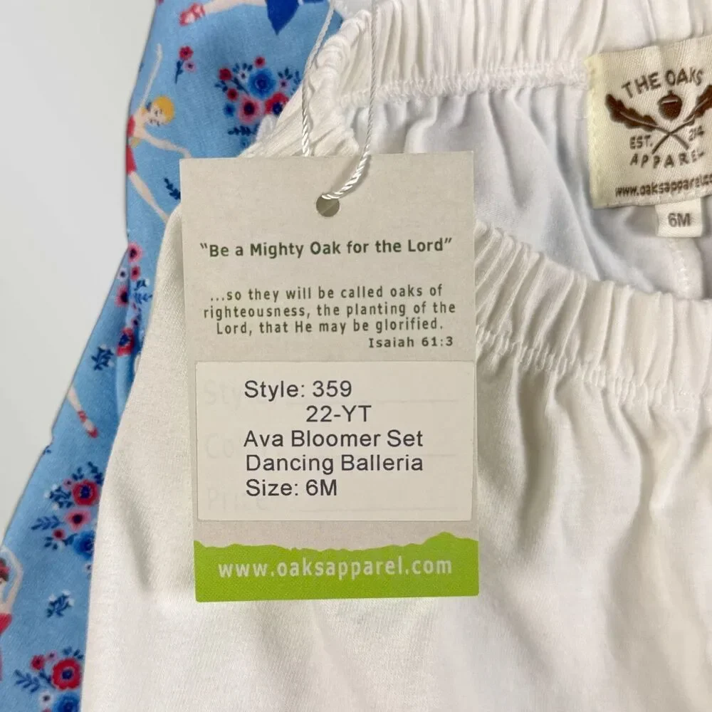NWT The Oaks Apparel Girl's Dancing Ballerina 2 Piece Bloomer Set Blue Size 6M